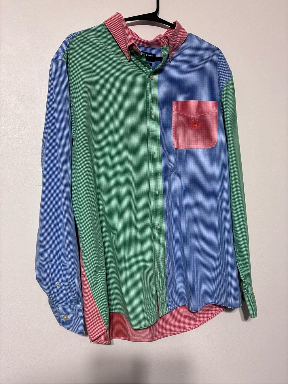 Chaps Colorblock Gingham Button-Down Shirt in Green, Blue & Pink